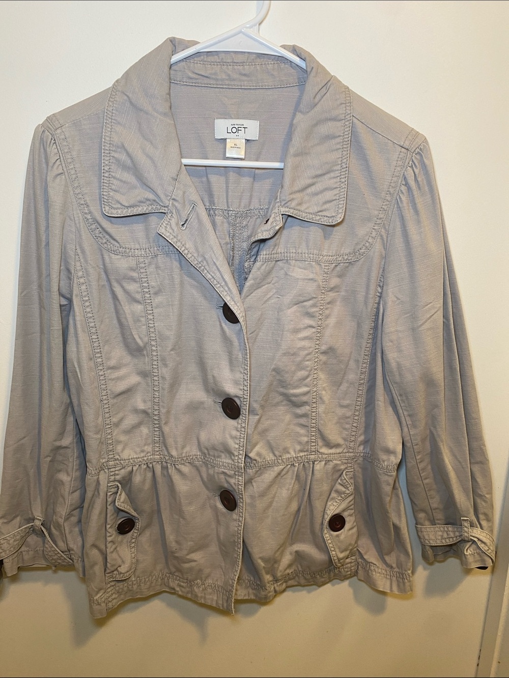 LOFT Light Gray Utility Jacket with Button Front